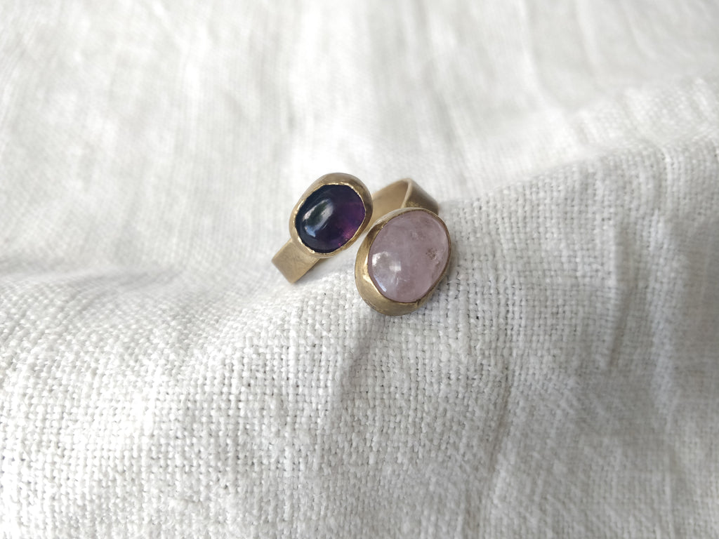 Anel Yugen com Ametista e Morganite
