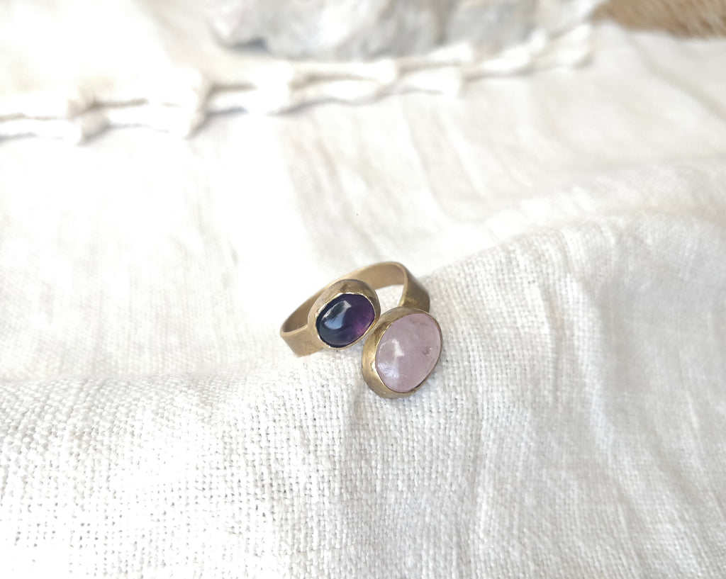 Anel Yugen com Ametista e Morganite