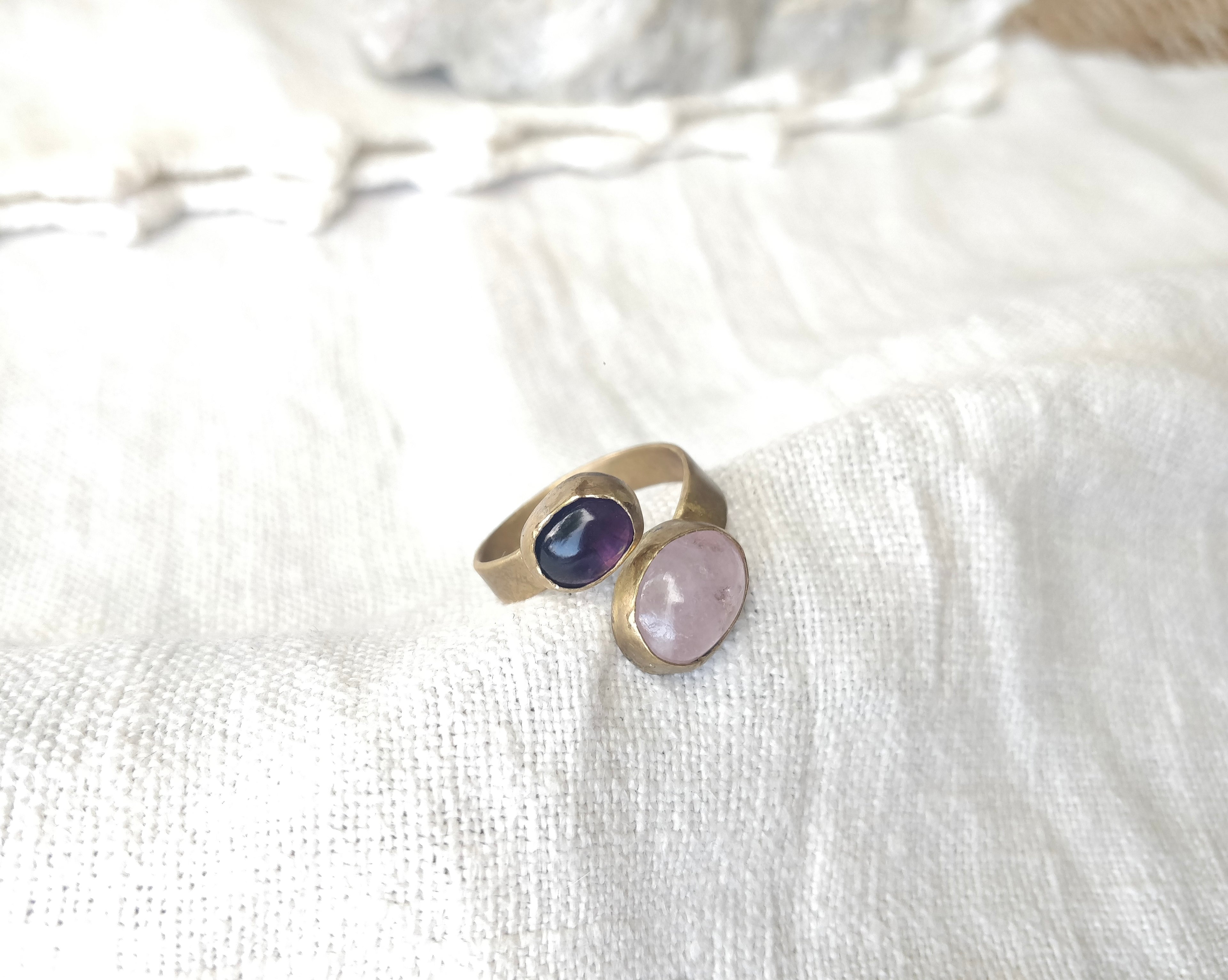 Anel Yugen com Ametista e Morganite