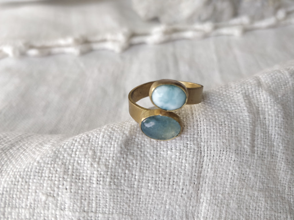 Anel Yugen com Águamarinha e Larimar