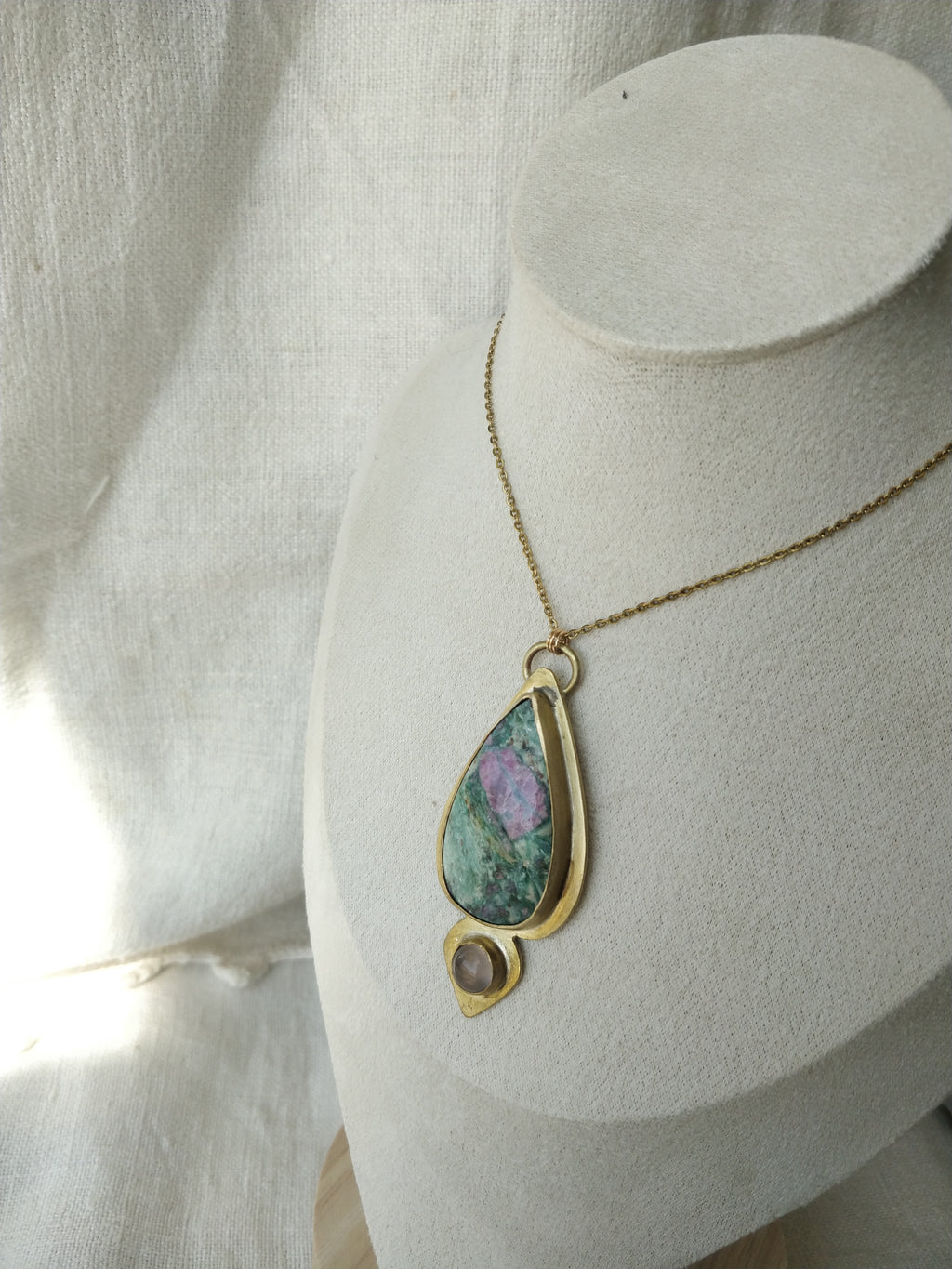 Hanabira Necklace with Ruby Fuchsite and Rose Quartz