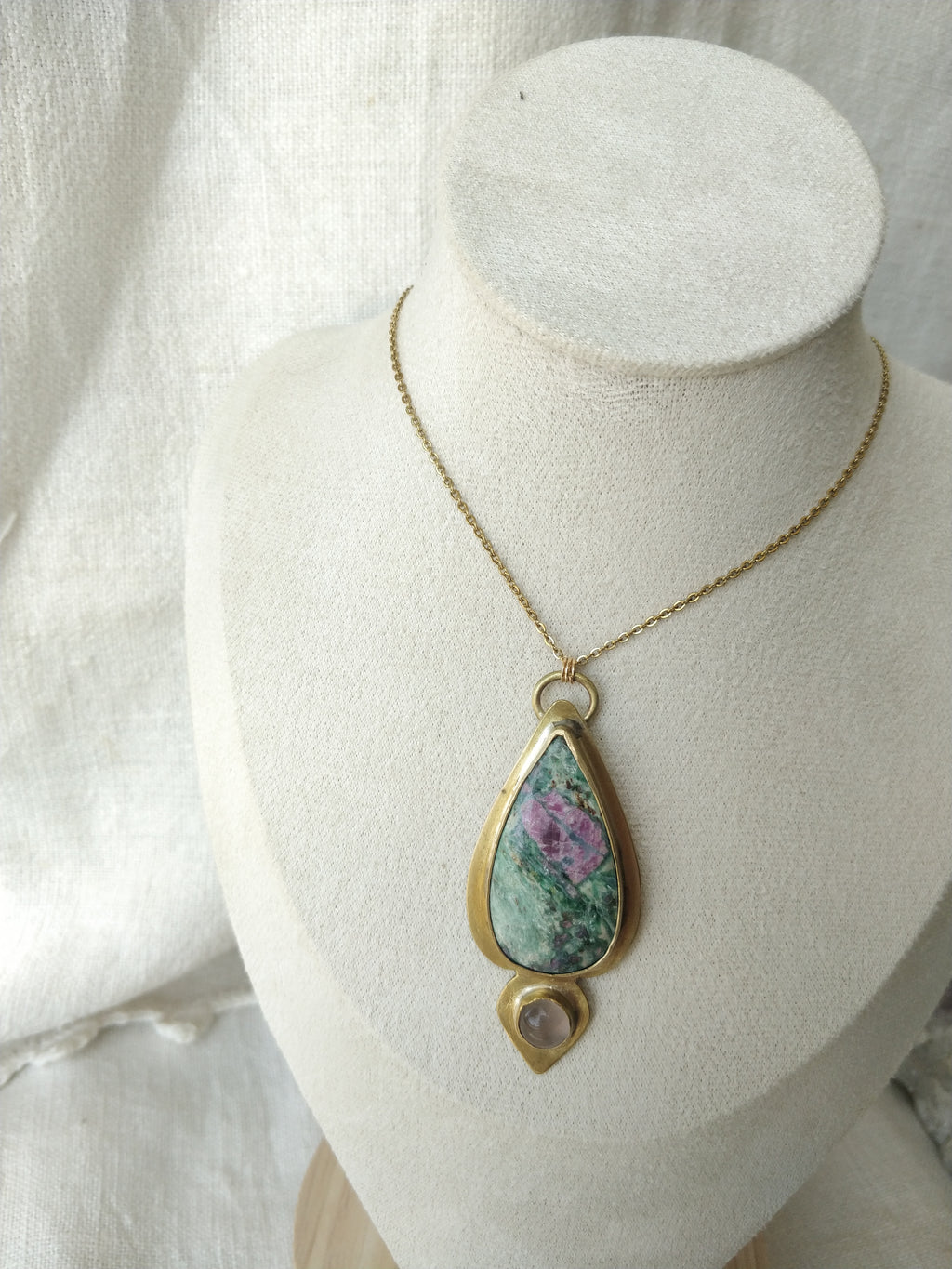 Hanabira Necklace with Ruby Fuchsite and Rose Quartz