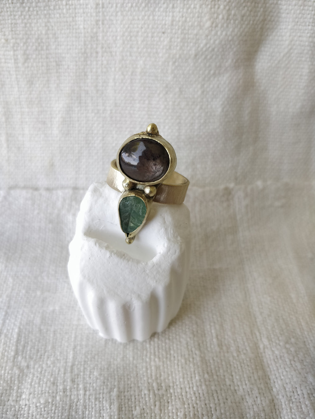 Flora Ring with Star Ruby and Green Quartz