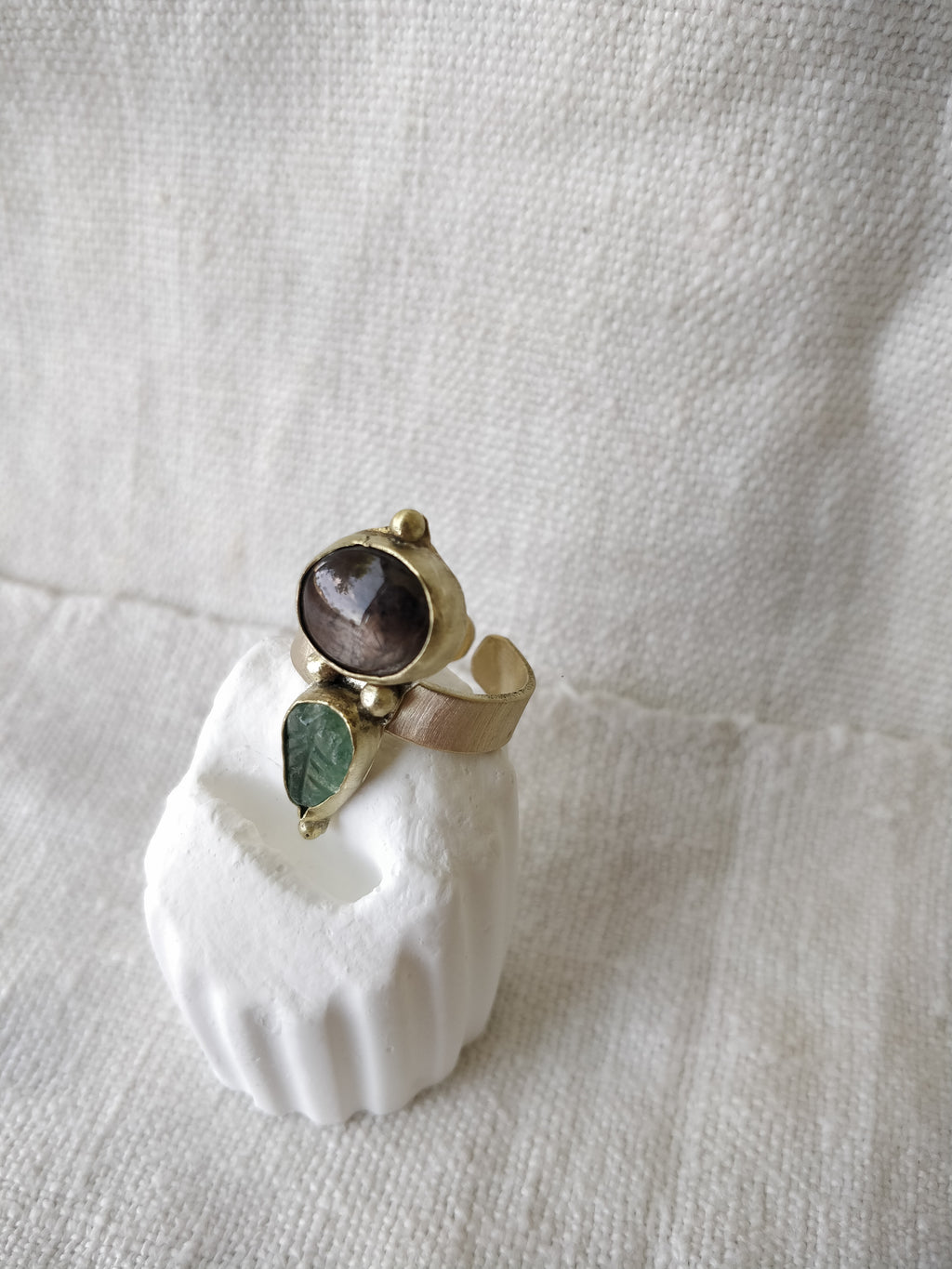 Flora Ring with Star Ruby and Green Quartz