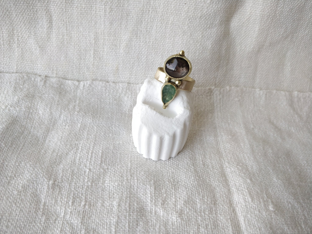 Flora Ring with Star Ruby and Green Quartz
