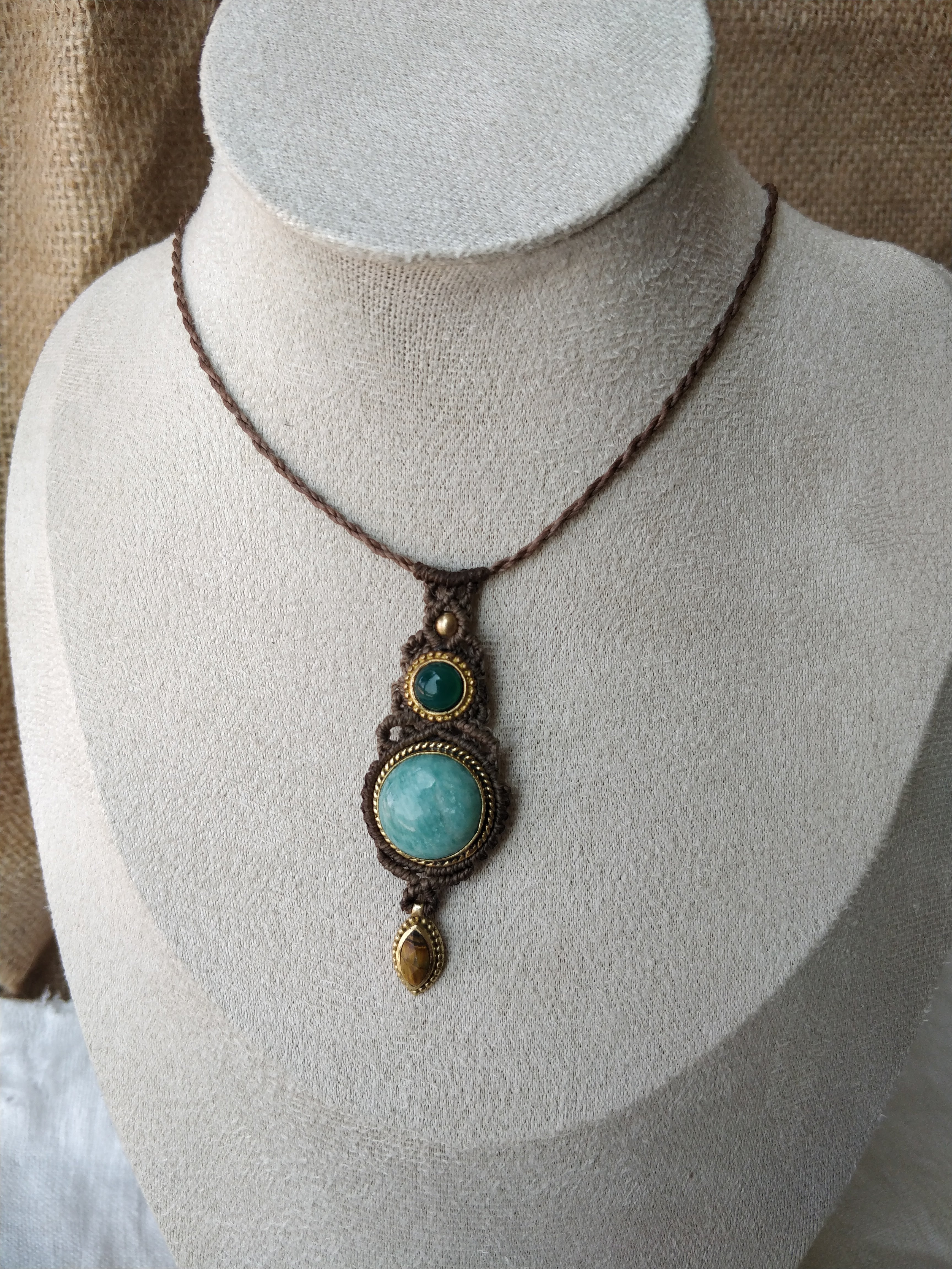 Colar Ma’at com Amazonite, Ónix verde e Olho de Tigre