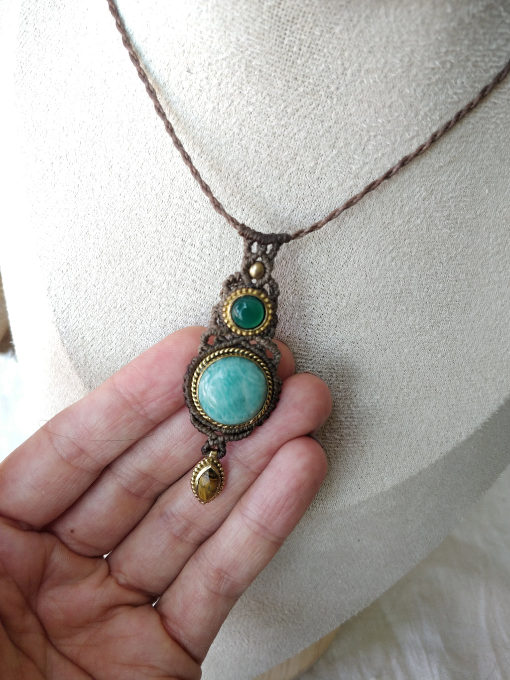 Colar Ma’at com Amazonite, Ónix verde e Olho de Tigre