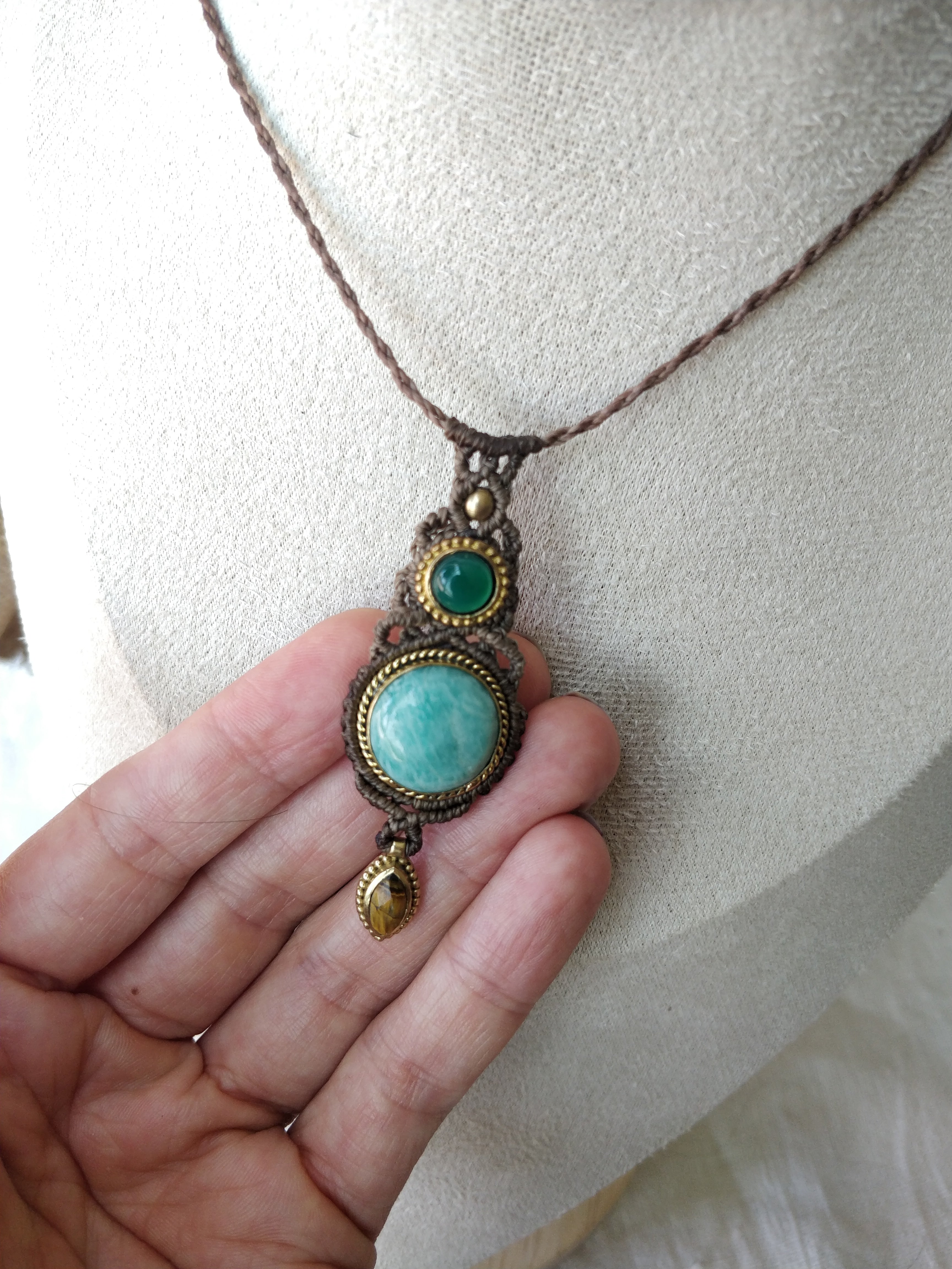 Colar Ma’at com Amazonite, Ónix verde e Olho de Tigre