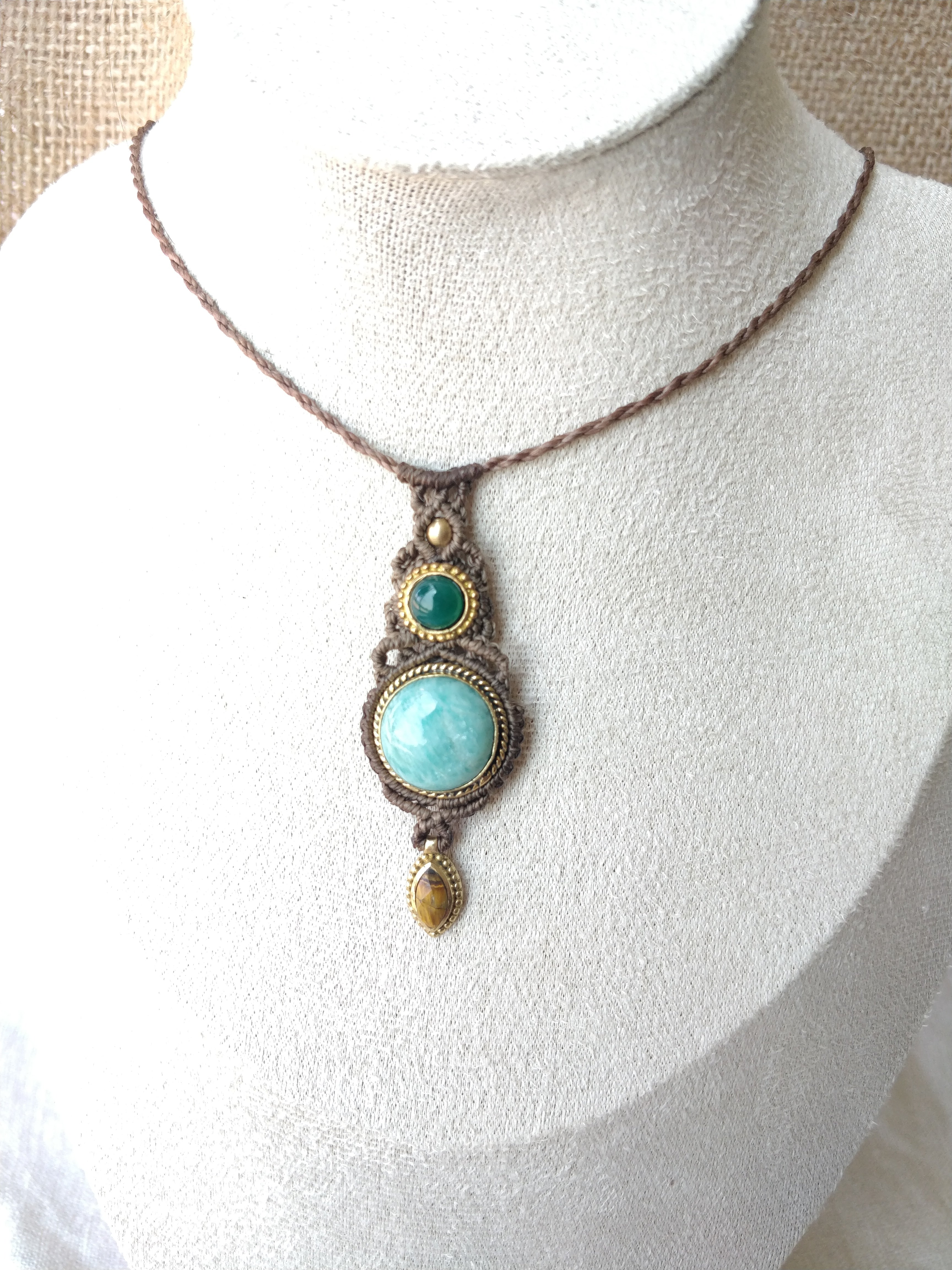Colar Ma’at com Amazonite, Ónix verde e Olho de Tigre