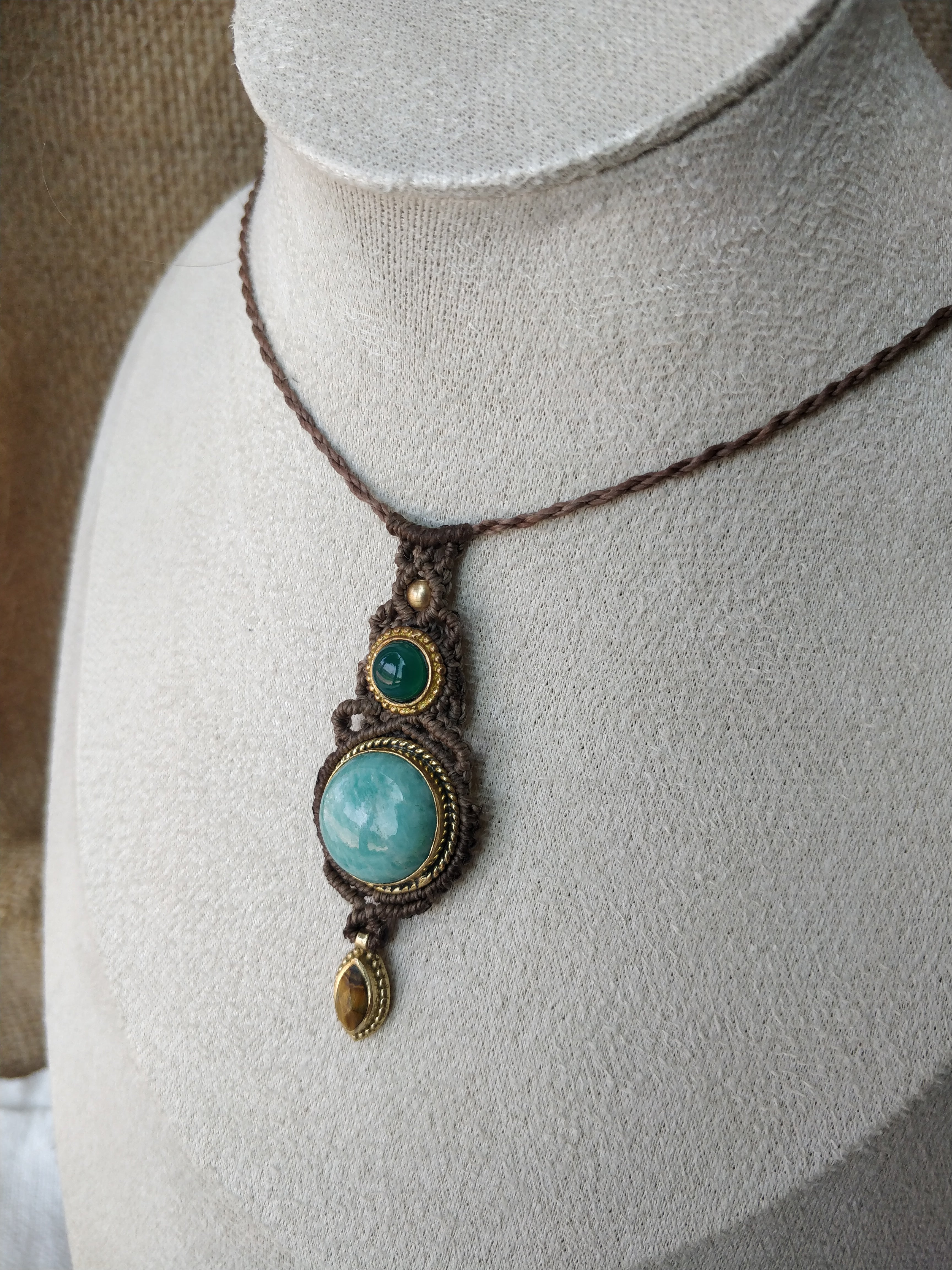 Colar Ma’at com Amazonite, Ónix verde e Olho de Tigre