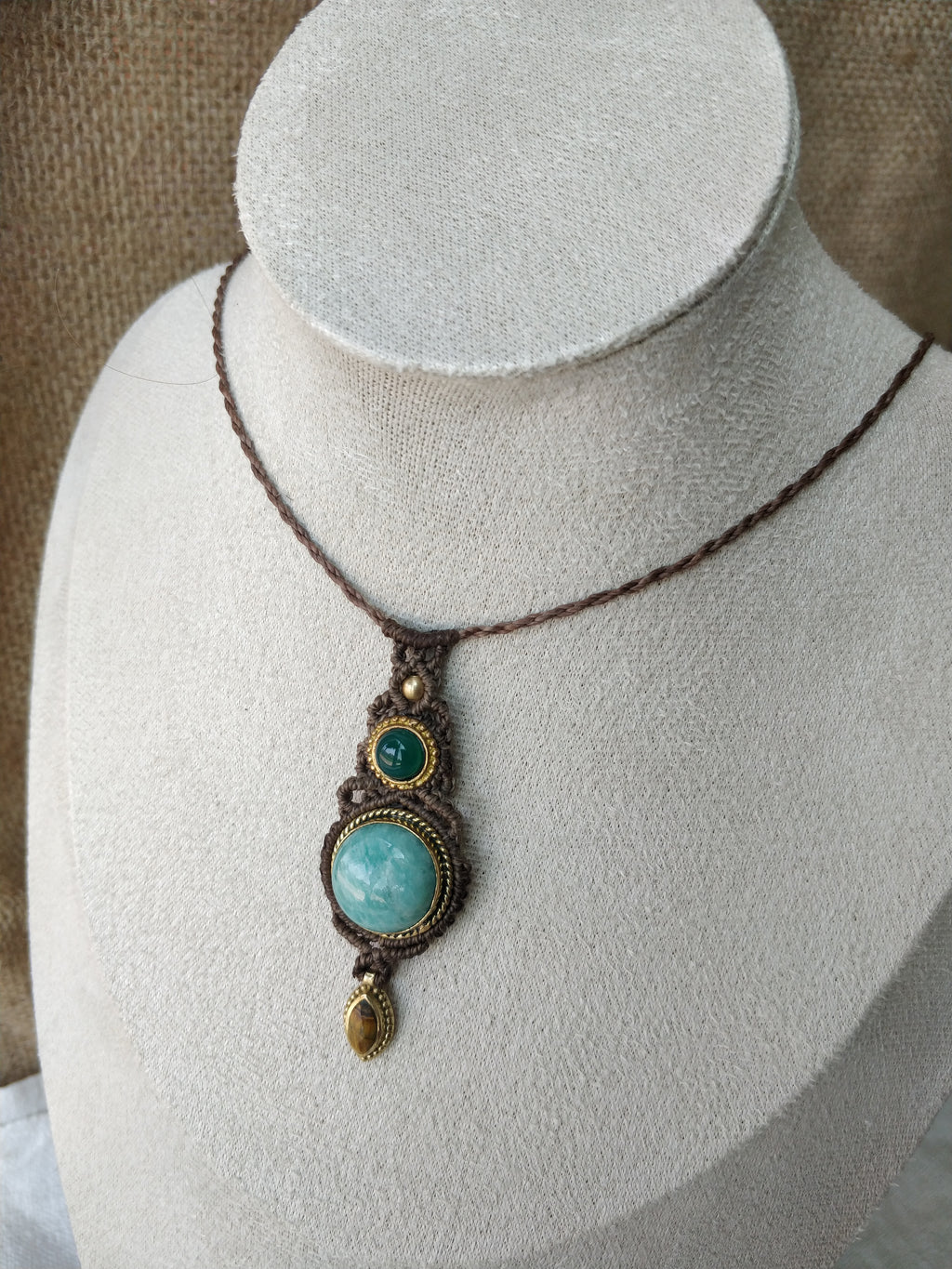 Colar Ma’at com Amazonite, Ónix verde e Olho de Tigre